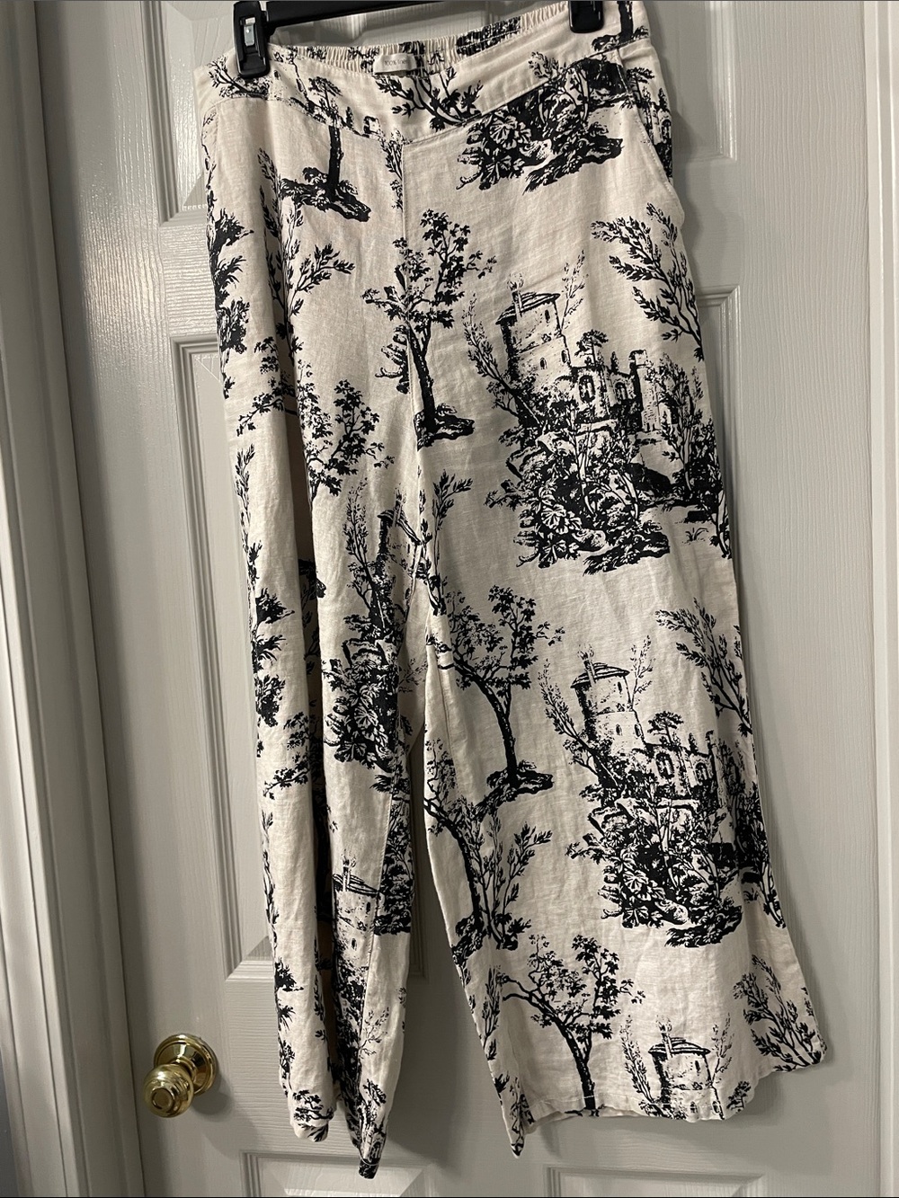 Joie Cream and Black Toile Wide-Leg Pants